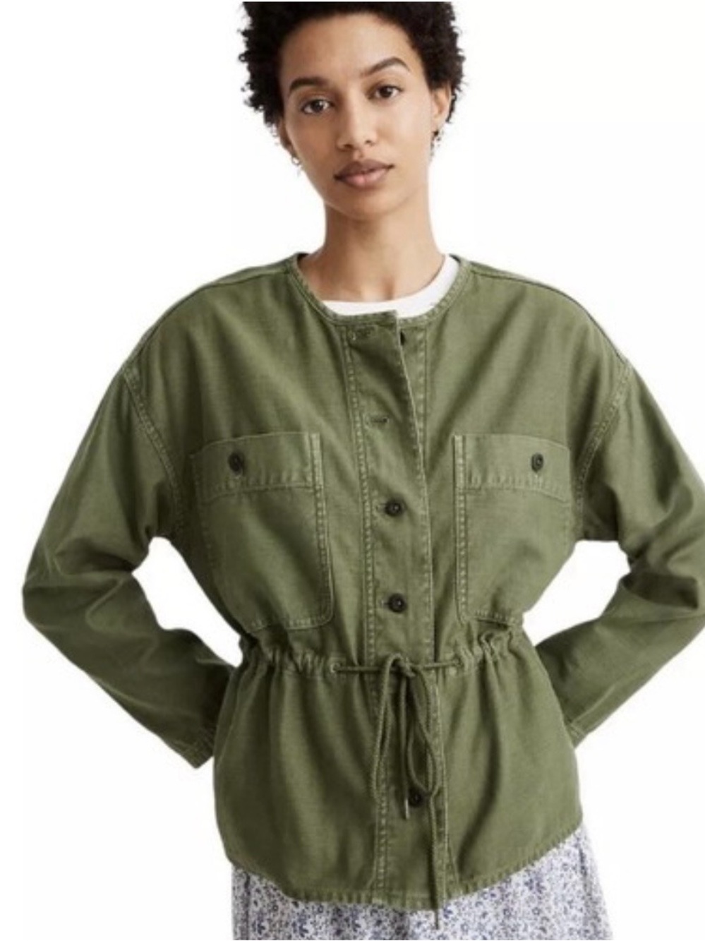 Olive Drawstring Utility Jacket - Women